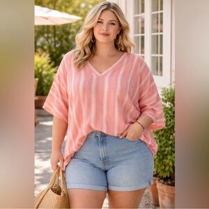 GAP Coral Striped Blouse XXL |Lightweight Cotton · Casual Relaxed Coastal Summer